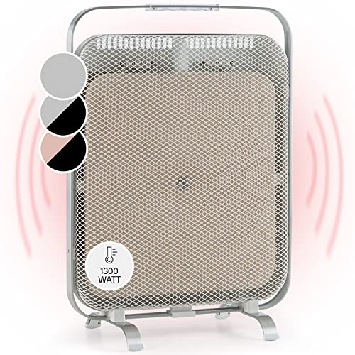 KLARSTEIN HeatPal – Elektroheizung, extra flach, Infrarotheizung, Heizpanel, 1300 W, bis zu 30 m², Wärmespeicherung, Marmorplatte – gebürstetes Aluminium