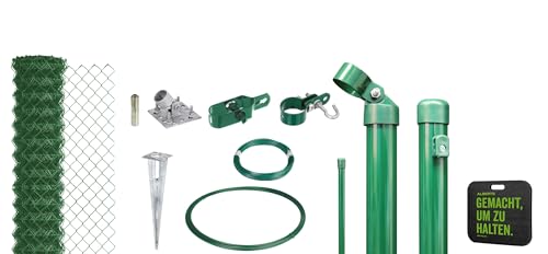 Alberts 690700 Maschendrahtzaun als Zaun-Komplettset, mit Einschlagbodenhülse und Kniekissen | verschiedene Längen und Höhen - wahlweise in verschiedenen Farben | grün | Höhe 175 cm | Länge 15 m