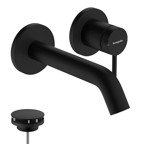 hansgrohe Tecturis S - Waschtischarmatur Unterputz für Wandmontage mit Ablauf, Wasserhahn Bad mit Auslauflänge 16,5 cm, Mischbatterie Waschbecken wassersparend (EcoSmart), Matt Schwarz, 73350670