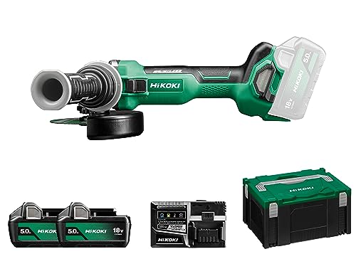 HIKOKI Akku Winkelschleifer G1813DA (18V, 2x5,0 Ah Li-ion Akkus, Schleifscheiben Ø: 125 mm, Antriebsspindel: M14, Leerlaufdrehzahl: 8000 min-1, Brushless Motor) Zubehör komplett im HSC III Koffer.