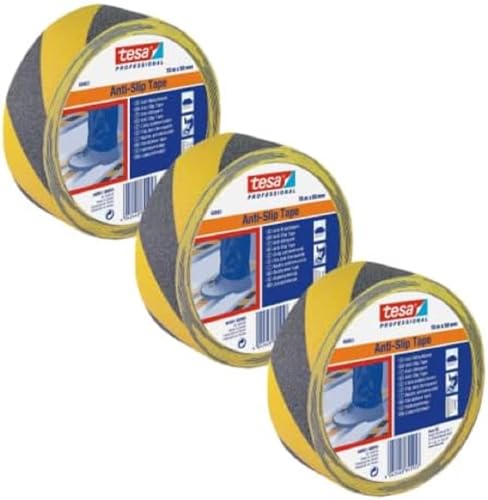 tesa Anti-Rutsch 60950 DIN 51130 - Antirutschband mit Anti-Rutsch-Effekt für sicheren Tritt in riskanten Arbeitsbereichen - für innen und außen - schwarz-gelb - je 15 m x 5 cm | 3er Pack