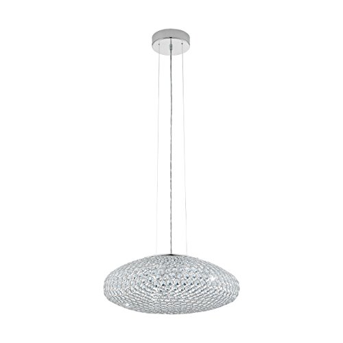 EGLO Pendelleuchte Clemente, 3 flammige Hängelampe, Elegant, Hängeleuchte aus Stahl und Kristall in Chrom, Klar, Esstischlampe, Wohnzimmerlampe hängend mit E27 Fassung