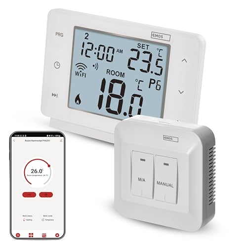 EMOS GoSmart - Smart Home Raumthermostat mit App - WiFi - IP Thermostat für Heiz- und Kühlungssysteme - energiesparend - Tuya, Google Assistant und Alexa kompatibel - kabellos - weiß