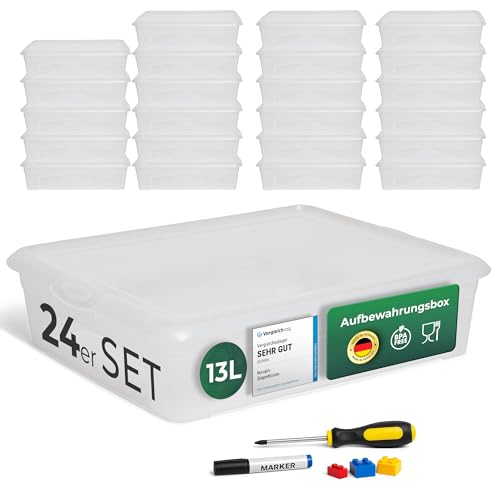 Novaliv 24x Aufbewahrungsboxen mit Deckel 13L transparente Boxen stapelbare Nestbar Storage boxes mit Clipverschluss Kunststoff BPA-frei 41x34x10 cm