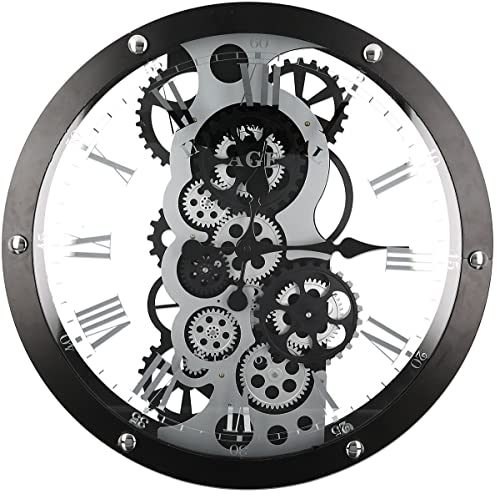Casablanca Wanduhr Industry Metall Glas schwarz silberfarben mit Sich bewegenden Zahnrädern schwarz silberfarben mit Metallzeigern Ø 54 cm 50333