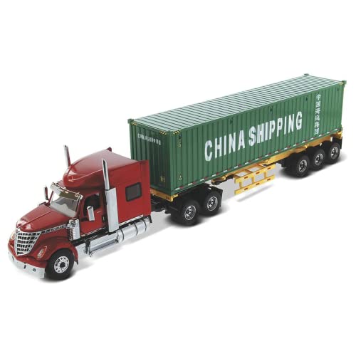Diecast Masters International Lonestar Day Cab (Red) with Skeletal Trailer and 40' Sea Container