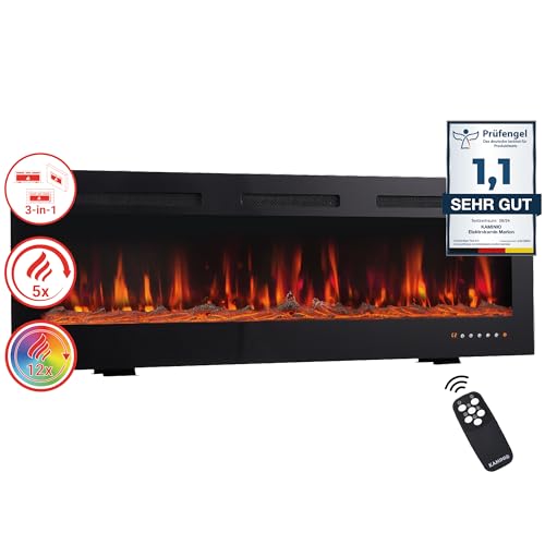 KAMINIO Elektrokamin Marlon - Elektrischer 3-in-1 Kamin mit Heizung, 3D-Flammeneffekt, 12 Flammenfarben, Fernbedienung (60 Zoll)