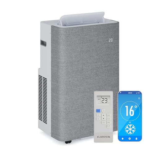 Klarstein AireLux Mobile Klimaanlage – 14.000 BTU, Für Räume bis 51 m², App & Sprachsteuerung, 4-in-1 Kühlung, Entfeuchter, Ventilator & Schlafmodus, Leise, Fenster-Kit Inklusive, Grau