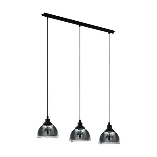 EGLO Hängelampe Beleser, 3-flammige Pendelleuchte Esstisch, Hängeleuchte aus Metall in schwarz und Rauchglas in Schwarz-Transparent, Esszimmerlampe hängend, E27 Fassung, 90,5 cm