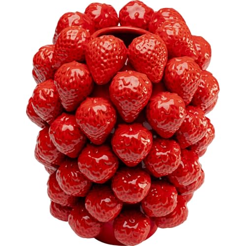 Kare Design Vase Strawberries, Rot, Erdbeeren, handgearbeitet, Unikat, Porzellan Glasiert, Vase Groß, Dekorationsvase, Tischvase, Blumenvase fürs Wohnzimmer, Accessoire, 30x25x25 cm (H/B/T)