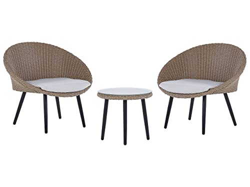 Beliani Gartenmöbel Set natürlich Rattan für 2 Personen mit Auflagen Hellbeige Ortigia