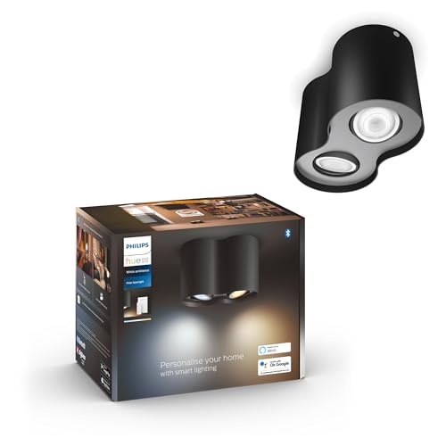 Philips Hue White Ambiance Pillar 2er Spot, inkl. GU10 LED-Lampe, steuerbar via App, kompatibel mit Amazon Alexa (Echo, Echo Dot), schwarz, neue Generation