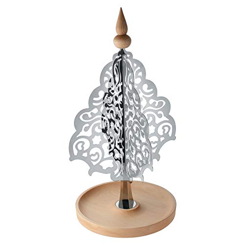 Alessi Dressed for X-Mas Weihnachtsdekoration aus Edelstahl 18/10 und Buchenholz, Silver, 27 x 48 x 27 cm