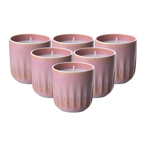 like. by Villeroy & Boch Perlemor Home Coral Duftkerzen Sunkissed 6er Set, 8,5 x 8,5 x 9 cm, Premium Porzellan/Wachs, Rosa