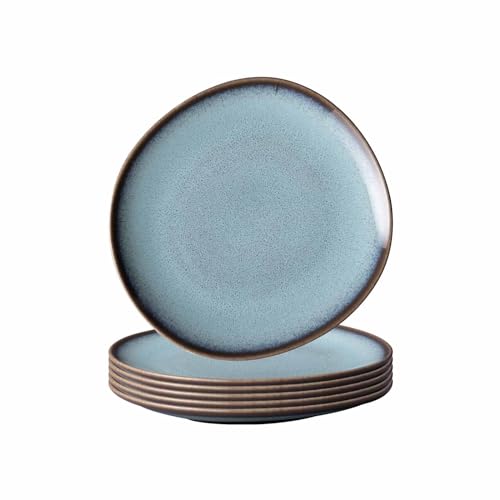Villeroy & Boch like. by Lave Glacé Brotteller 6er Set, 17,5 x 17 x 2 cm, Runde Beilagenteller mit einzigartiger Glasur, Skandinavisches Design, Steingut, Türkis