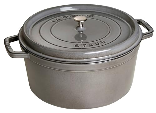 STAUB Gusseisen Bräter/Cocotte, Rund 30 cm, 8,35 L, Aromaregen Funktion für optimale Befeuchtung, Für alle Herdarten inkl. Induktion & Backofen, Graphitgrau