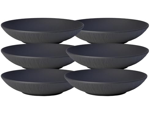 Villeroy & Boch - Manufacture Rock Schale flach, 6 Stück, 1100 ml, 23 cm, Premium Porzellan, spülmaschinen-, mikrowellengeeignet, schwarz