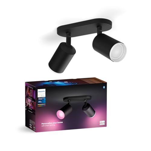 Philips Hue White & Color Ambiance Fugato 2er Spot, schwarz 2x350lm, dimmbar, 16 Mio. Farben, steuerbar via App, kompatibel mit Amazon Alexa (Echo, Echo Dot), neue Generation