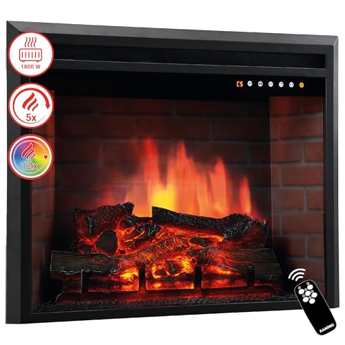 KAMINIO Elektrokamin Luca - Elektrischer Einbaukamin mit Heizung, 3D-Flammeneffekt, 12 Flammenfarben, Fernbedienung - 30 Zoll