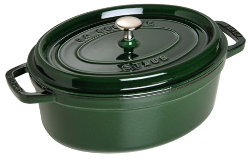 STAUB Gusseisen Bräter/Cocotte, Oval 29 cm, 4,25 L, Aromaregen Funktion für optimale Befeuchtung, Für alle Herdarten inkl. Induktion & Backofen, Basilikum/Grün