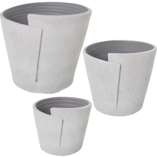 Alexandra House Living Blumentopf-Set, Weiß, Grau, Keramik, 3-teilig