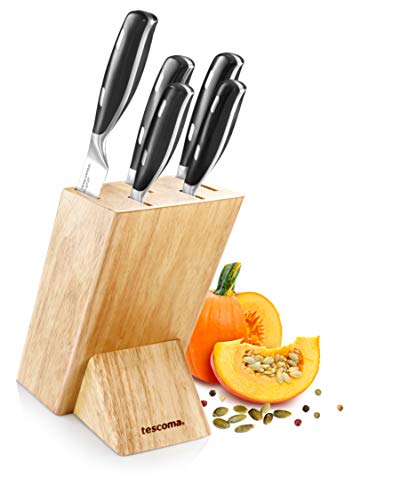 Tescoma GrandCHEF Messerblock mit 5 Messern und massivem Holzblock I Erstklassiger japanischer Edelstahl I Griffe aus gehärtetem Eschenholz I Perfektion und Eleganz in Ihrer Küche