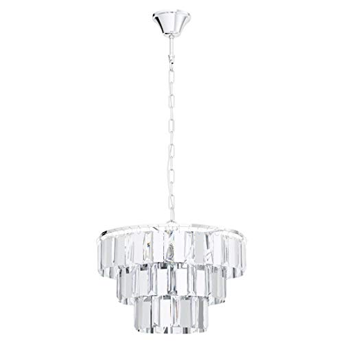 EGLO Pendelleuchte Erseka, 5 flammige Hängelampe, Elegant, Hängeleuchte aus Stahl in Chrom und Kristall in Klar, Esstischlampe, Wohnzimmerlampe hängend mit E14 Fassung, Ø 38,5 cm