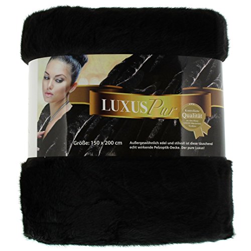 Gözze - Wohndecke, Kunstfell in edler Pelzoptik, Design Nerz, 150 x 200 cm - Schwarz