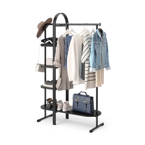 Umbra Bellwood Kleiderständer, Freihstender Kleiderschrank mit Kleiderstange und Ablagefächer, Ash Wood, Zwart, One Size