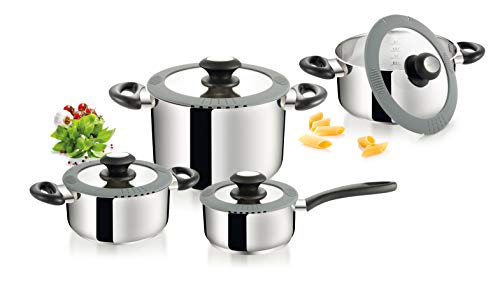 Tescoma SmartCOVER Topfset 8-teilig I Hochwertiger Edelstahl mit innovativen Deckeln & Silikonrand I Für alle Herdarten inkl. Induktion I Spülmaschinenfest