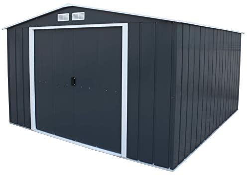 Duramax ECO 10 x 12 (11.03 m²) Metallgerätehaus, feuerverzinktes Metall gerätehaus - Geräteschuppen, verstärkte Dachkonstruktion, wartungsfreier und wetterfester Metallschuppen, Anthrazit