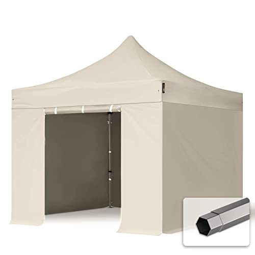 TOOLPORT Faltzelt Faltpavillon Pavillon 3x3m - mit 4 Seitenteilen (ohne Fenster) Premium Dach Partyzelt schwer entflammbar weiß