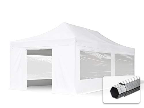 TOOLPORT ALU Pavillon Faltpavillon 4x8m mit Panoramafenstern robust und wasserdicht Professional 50mm Partyzelt weiß