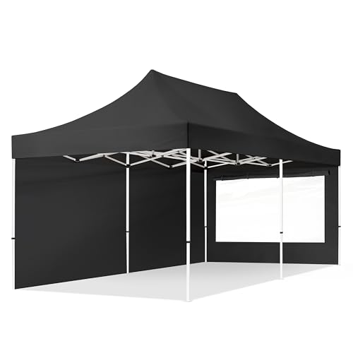 TOOLPORT 3x6m Faltpavillon Pavillon Partyzelt Gazebo Stahl 30mm, 2 Seitenteile, Panoramafenster, schwarz