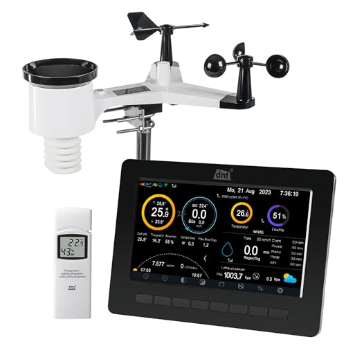 dnt WiFi-Wetterstation WeatherScreen PRO, Wetter- und Raumklima stets unter Kontrolle, Datenlogger-Funktion, App, DNT000008, Schwarz/Weiß