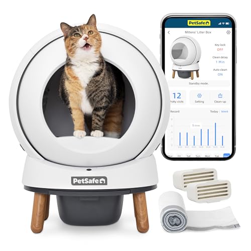 PetSafe ScoopFree SmartSpin Selbstreinigende Katzentoilette – Moderne Geruchskontrolle – App-gesteuert mit Gesundheitsüberwachung – Für Jede Streu geeignet – Bis zu 2 Wochen automatische Reinigung