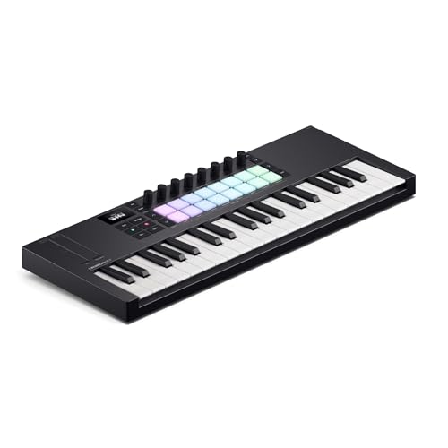 Novation Launchkey Mini 37 [MK4] – Portables USB/MIDI-Controller-Keyboard mit 37 Minitasten und DAW-Integration. Akkord- und Skalenmodi, Drum-Pads und Arpeggiator. Inkl. Music Creation Software-Bundle