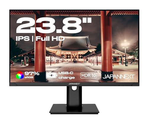 JapanNext Monitor 23.8" IPS Full HD (1920x1080) | HDR | USB-C-Aufladung (65W) Höhen- & Neigungsverstellung (HSP) Integrierte Lautsprecher | G-Sync/FreeSync | 2 Jahre Garantie | JN-IPS238FHDR-C65W-HSP