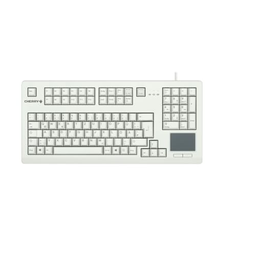 CHERRY G80-11900, Kompakte Mechanische Tastatur mit Nummernblock, Touchpad & 2 Maustasten, UK-Layout (QWERTY), USB-Anschluss, MX BLACK Switches, Hellgrau