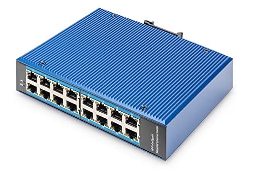 DIGITUS Netzwerk-Switch - 16-Port Gigabit Ethernet - 16x RJ45 - Unmanaged - 10/100/1000 Mbit/s - Hutschienen & Wandmontage - IP40 - Industrial Serie - Blau