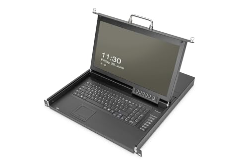 DIGITUS 17" KVM-Konsole - FullHD - 16 Port Cat 5-Switch - GE -Tastatur - für 19 Zoll Server- und Netzwerkschranke - Schwarz
