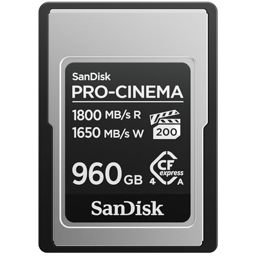 SanDisk PRO-Cinema CFexpress Type-A-Speicherkarte 960 GB, (Lesegeschwindigkeiten bis zu 1.800 MB/s, Schreibgeschwindigkeiten bis zu 1.650 MB/s, 4K, 6K, 8K, VPG200)