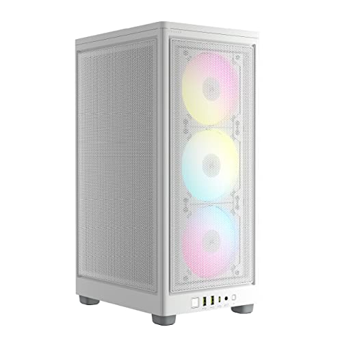 Corsair iCUE 2000D RGB Airflow PC-Gehäuse Mini ITX – Form Mini-ITX – Platten aus Stahl – 3 x Slim AF120 RGB inklusive – iCUE Lighting Node Core Controller – Weiß