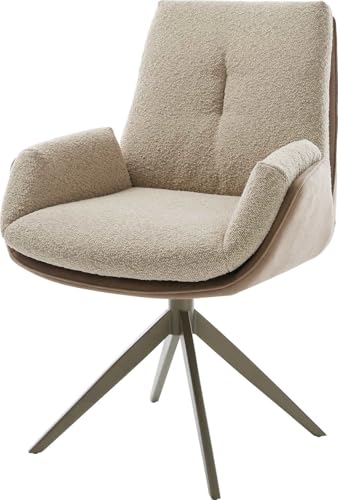 DELIFE Esszimmerstuhl Clea-Flex Kreuzgestell breit Effektfinish Titan Materialmix Schlamm 360° drehbar Wippfunktion