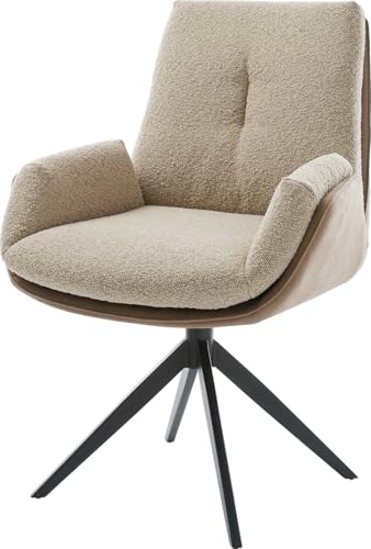 DELIFE Esszimmerstuhl Clea-Flex Kreuzgestell breit Schwarz Materialmix Schlamm 360° drehbar Wippfunktion