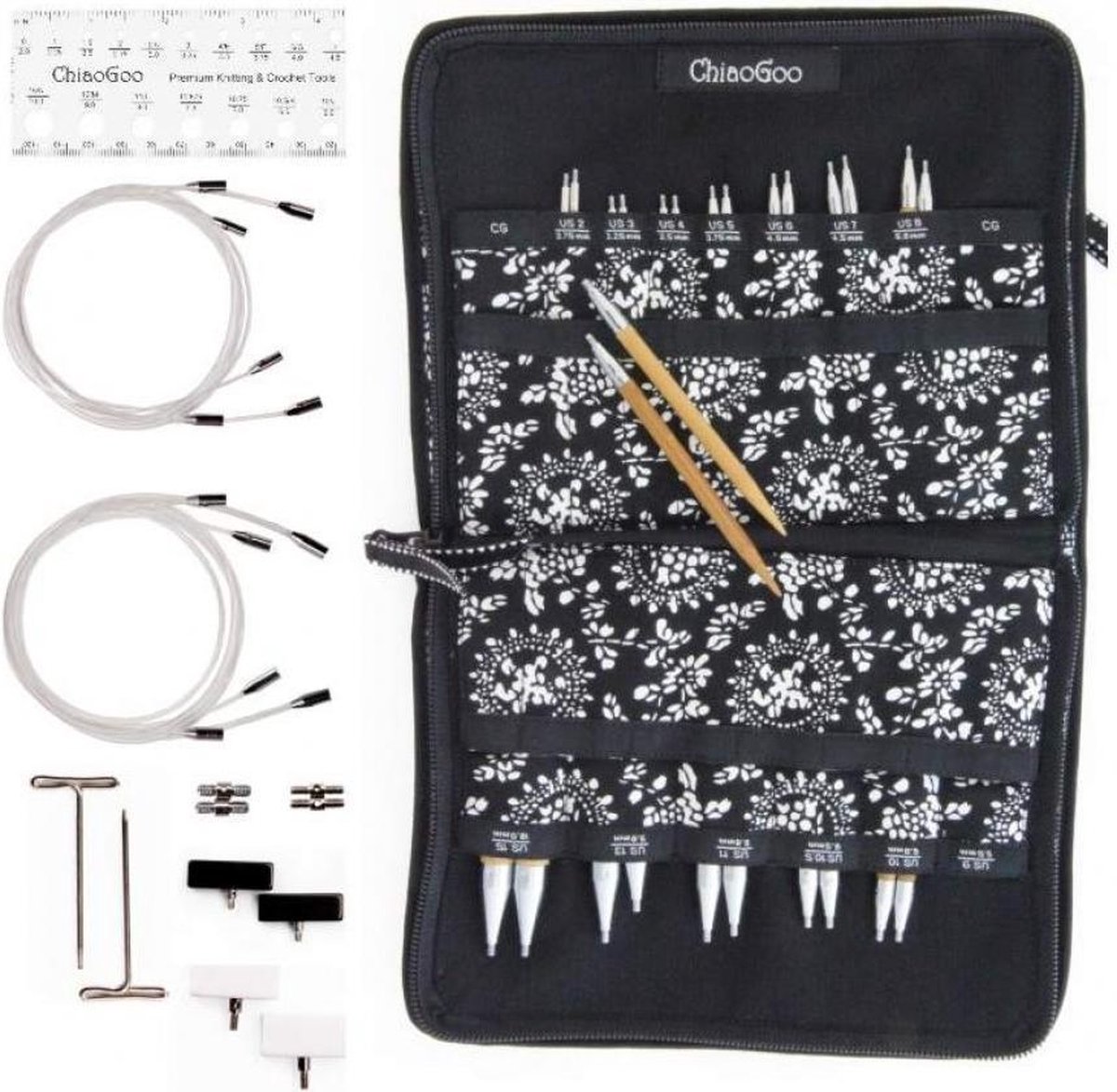 ChiaoGoo Spin Complete Austauschbare Rundstricknadeln Set Bambus 60-80-100 cm 2.75-10 mm 13 Größen