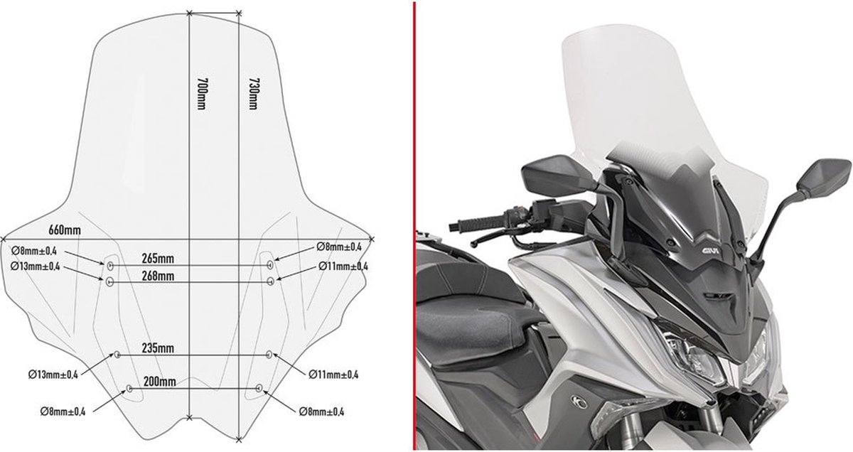GIVI Windshield, for motorcycles and scooters, D6110ST Tall transparent