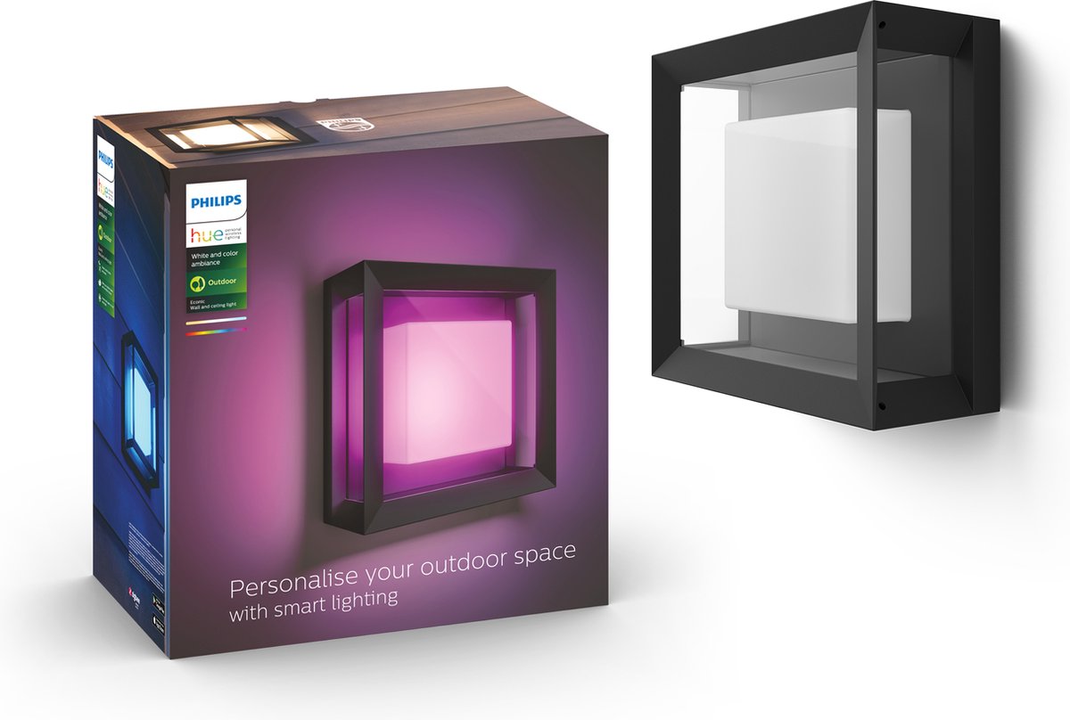 Hue Econic Wandleuchte weißes und farbiges Licht quadratische Beleuchtung