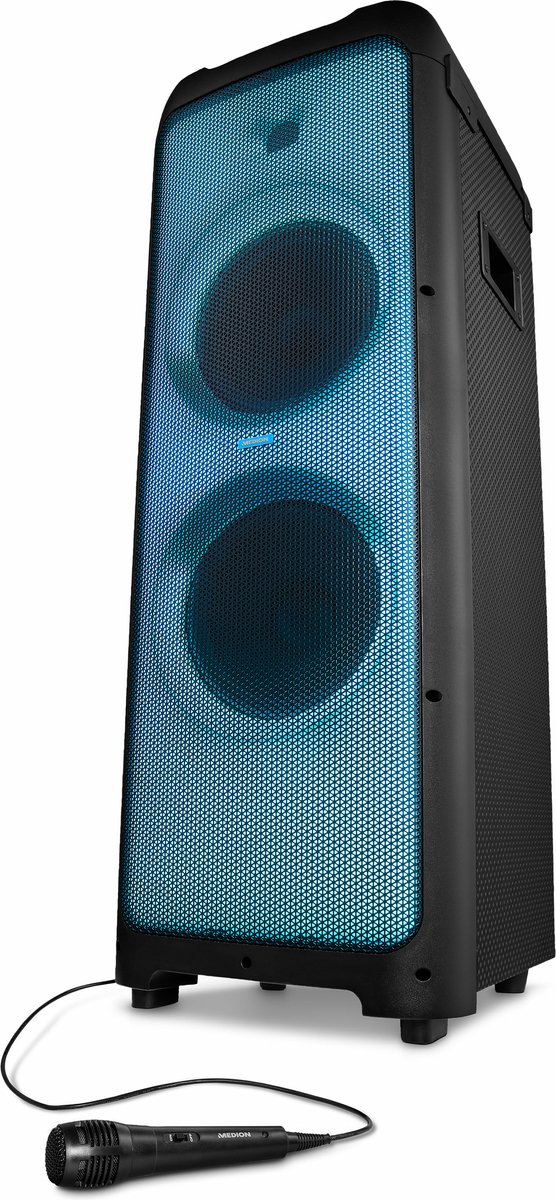 Medion LIFE X61200 schwarz | Bluetoothspeaker | Karaoke-Mikrofon | 2x 800 W | Tablet-/Smartphonehalterung | DJ-Soundeffekte | True Wireless Stereo
