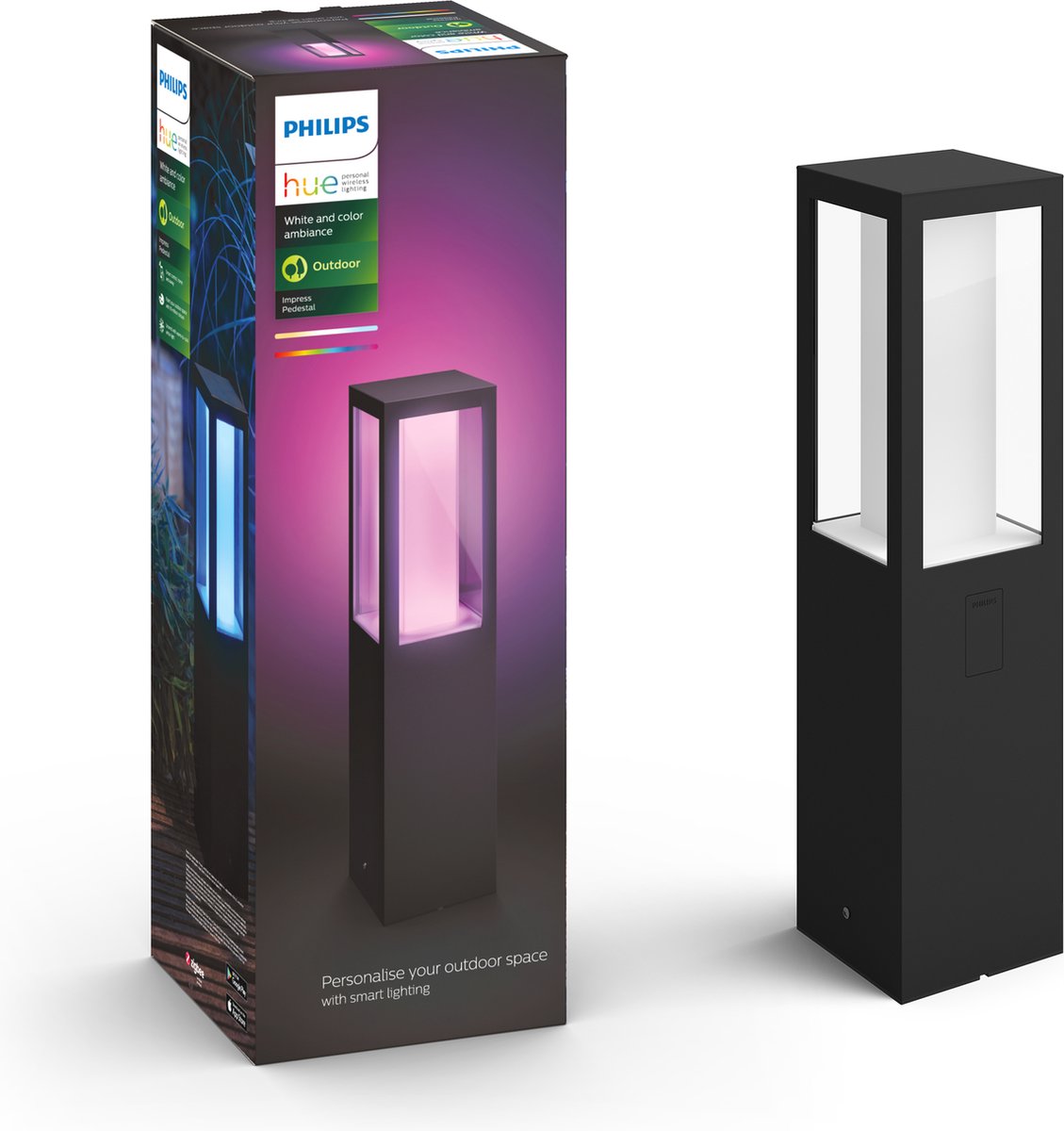 Hue Impress Sockellampe weiß und farbiges Licht niedrige Beleuchtung